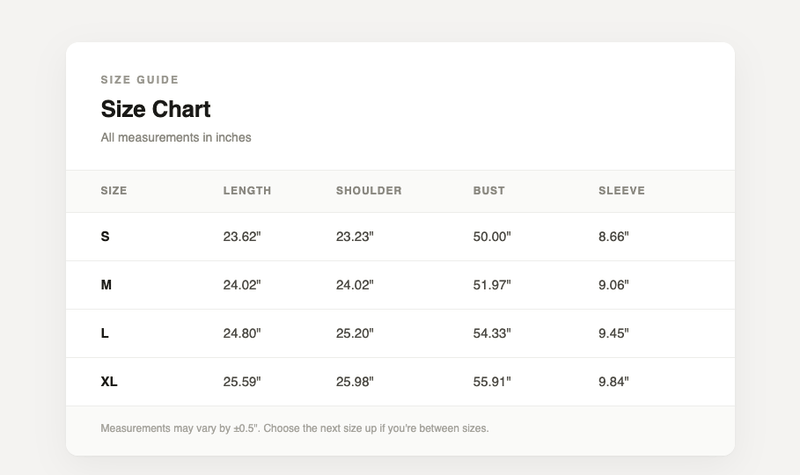 Relaxed Studio Tee size guide